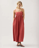 Womens Linen Maxi Dress - Rayon Linen Woven - Marsala