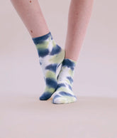 Womens Ankle Sock - Cotton Blend - Vintage Indigo Aloe Tie Dye