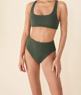 The High Rise Bikini Bottom - Textured Geo - Thyme