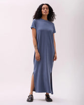 Womens Relaxed Tee Maxi Dress - Pigment Dye Jersey - Vintage Indigo