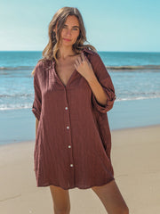 Kaya Oversized Shirt Dress - Terracotta