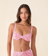 The Dorset Bikini Top - Garden Jacquard - Peachy