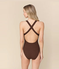 The Tulum One Piece - Seersucker Wave - Walnut - Long Torso