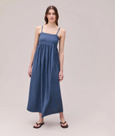 Womens Linen Maxi Dress - Rayon Linen Woven - Vintage Indigo