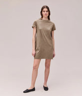 Womens Relaxed Tee Mini Dress - Pigment Dye Jersey - Warm Grey