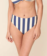 The 90s High Waist Bikini Bottom - Eco Nylon - Deep Cobalt Wide Stripe