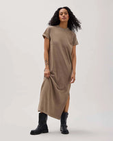 Womens Relaxed Tee Maxi Dress - Pigment Dye Jersey - Warm Grey