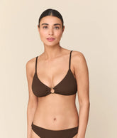 The Bonita Bikini Top - Seersucker Wave - Walnut