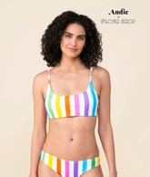 The Maui Bikini Top - Eco Nylon - Rainbow Wide Stripe