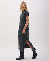 Womens Relaxed Tee Maxi Dress - Pigment Dye Jersey - Stretch Limo