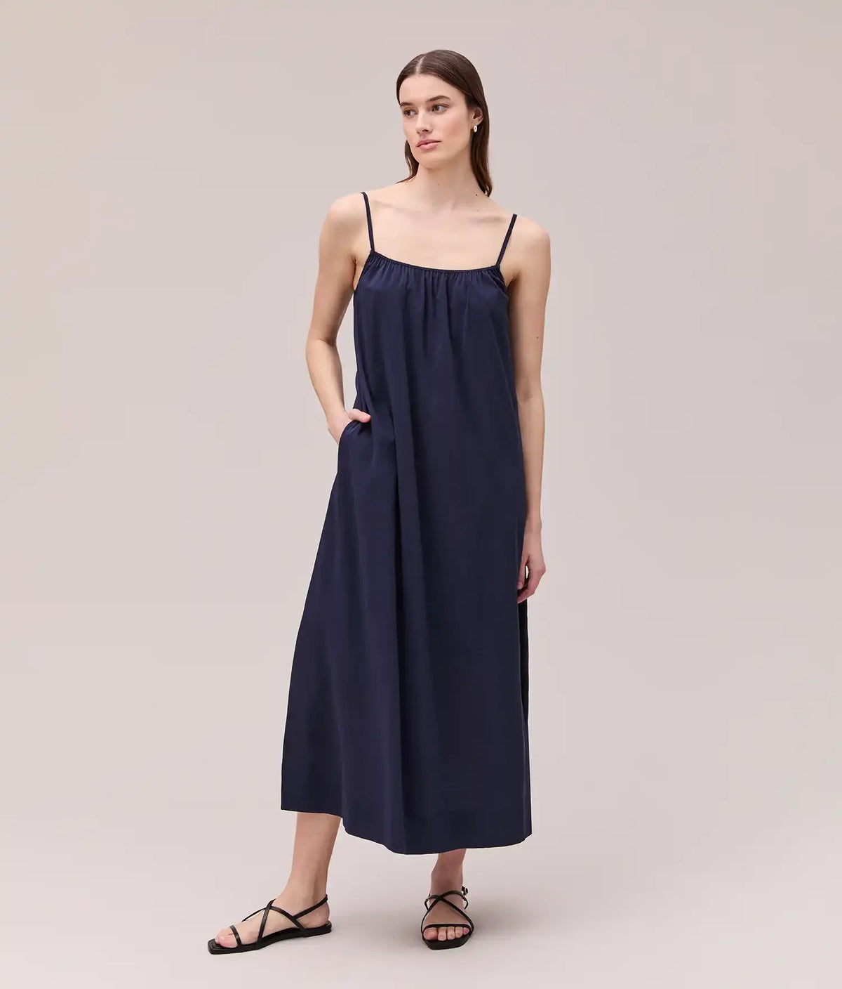 Womens Breezy Cotton Dress - Light Cotton Blend - Evening Blue