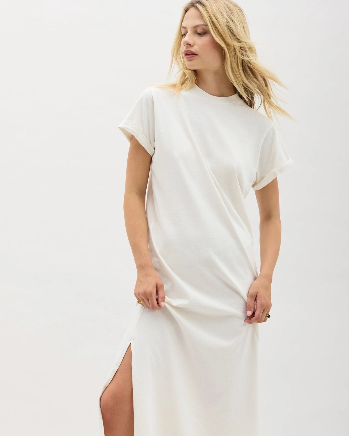 Womens Relaxed Tee Maxi Dress - Pigment Dye Jersey - Bone