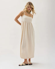 Womens Linen Maxi Dress - Rayon Linen Woven - Bone