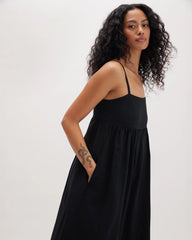 Womens Linen Maxi Dress - Rayon Linen Woven - Black