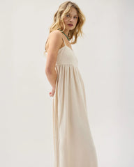 Womens Linen Maxi Dress - Rayon Linen Woven - Bone