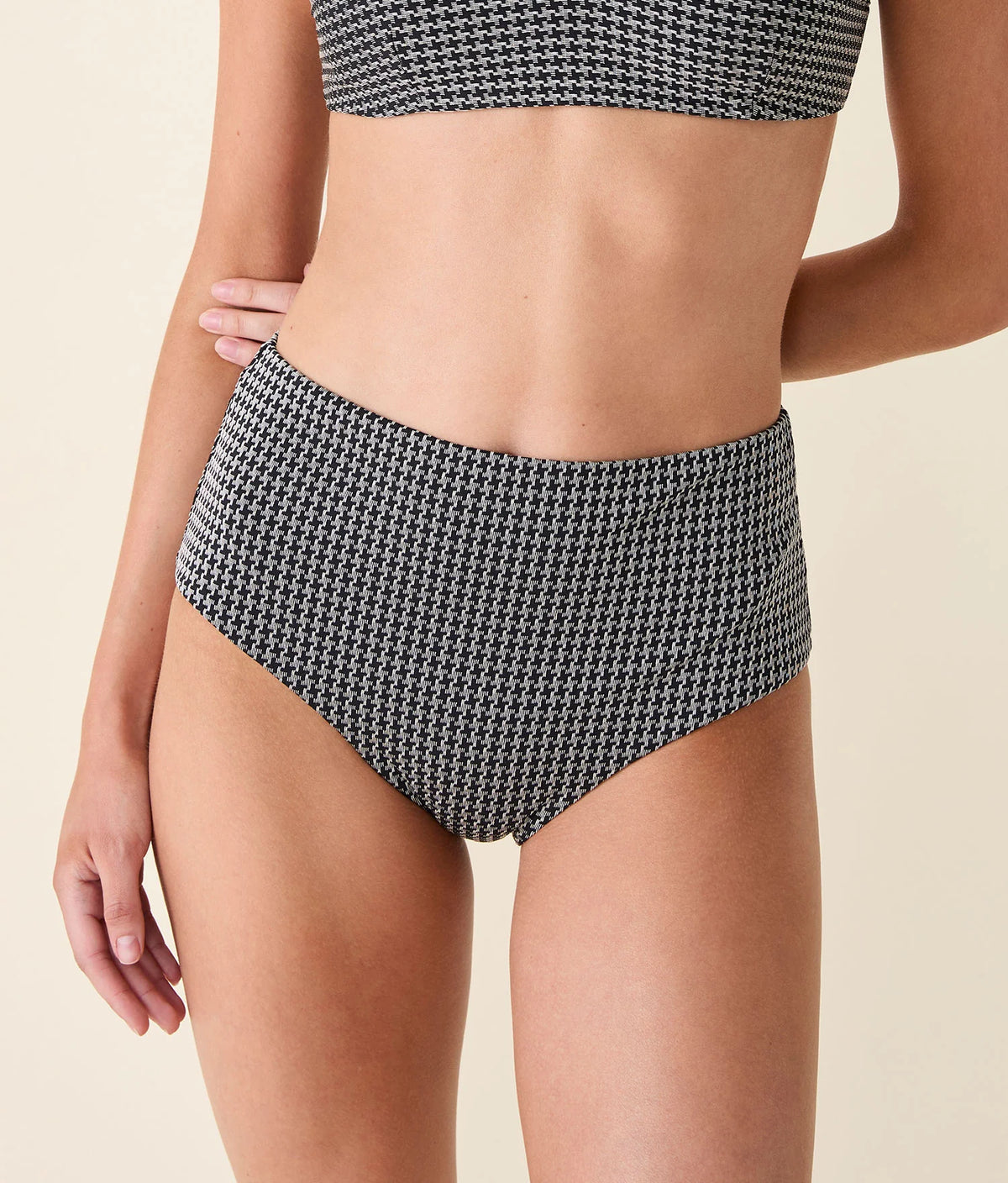 The High Waist Bikini Bottom - Houndstooth - Black Houndstooth