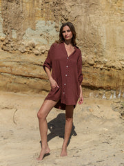 Kaya Oversized Shirt Dress - Terracotta