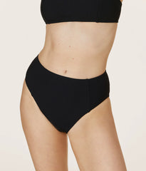 The High Waist Cheeky Bikini Bottom - Eco Ribbed - Black