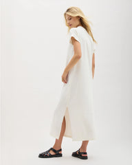 Womens Relaxed Tee Maxi Dress - Pigment Dye Jersey - Bone