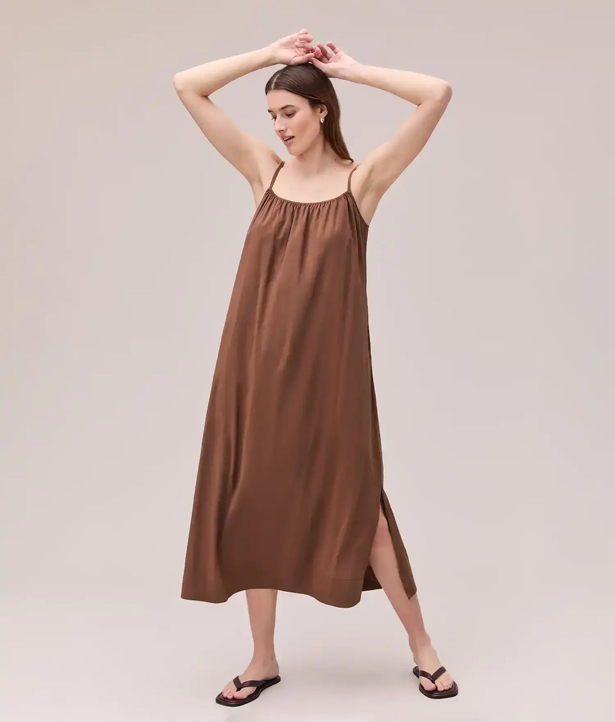Womens Breezy Cotton Dress - Light Cotton Blend - Brunette