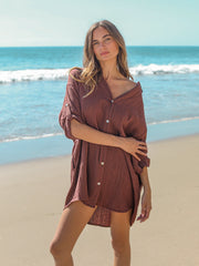 Kaya Oversized Shirt Dress - Terracotta